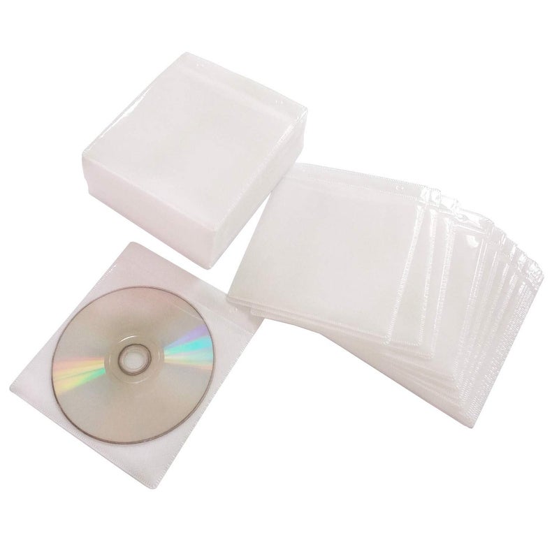 Baocool 100 Pack Premium CD DVD Sleeves,Thick Non-Woven Material Double-Sided Refill Plastic Sleeve for CD and DVD Storage Binders Disc Case (White) - Image 4